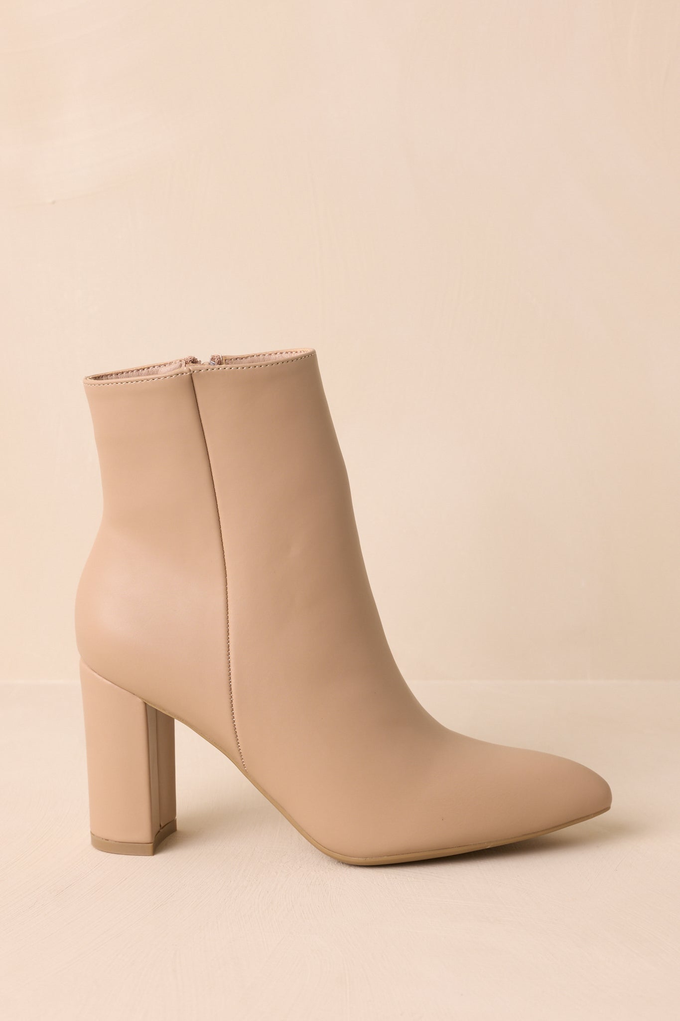 From Here On Beige Faux Leather Block Heel Ankle Boots (BACKORDER FALL 2027)