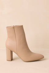 From Here On Beige Faux Leather Block Heel Ankle Boots (BACKORDER FALL 2027)