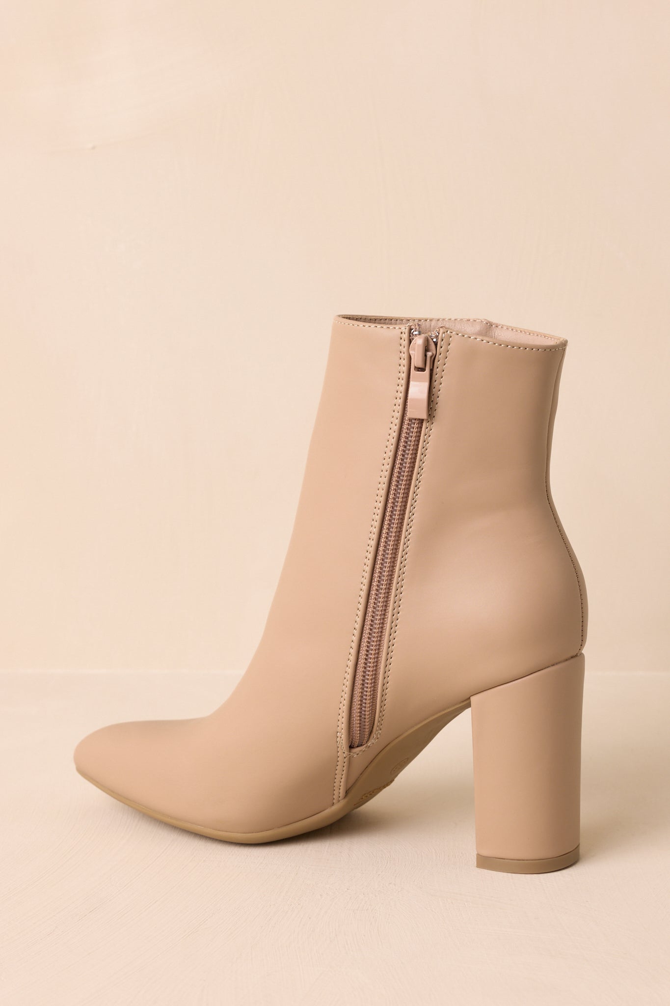From Here On Beige Faux Leather Block Heel Ankle Boots (BACKORDER FALL 2027)