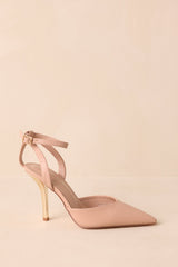Have It Your Way Beige Faux Leather Pointed Toe Ankle Strap Heels
