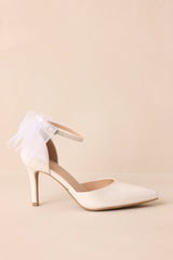 Love At First Sight Ivory Pointed-Toe Bow Ankle Strap Heels
