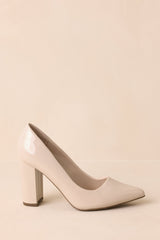Run The Show Ivory Patent Pointed Toe Block Heel Pumps