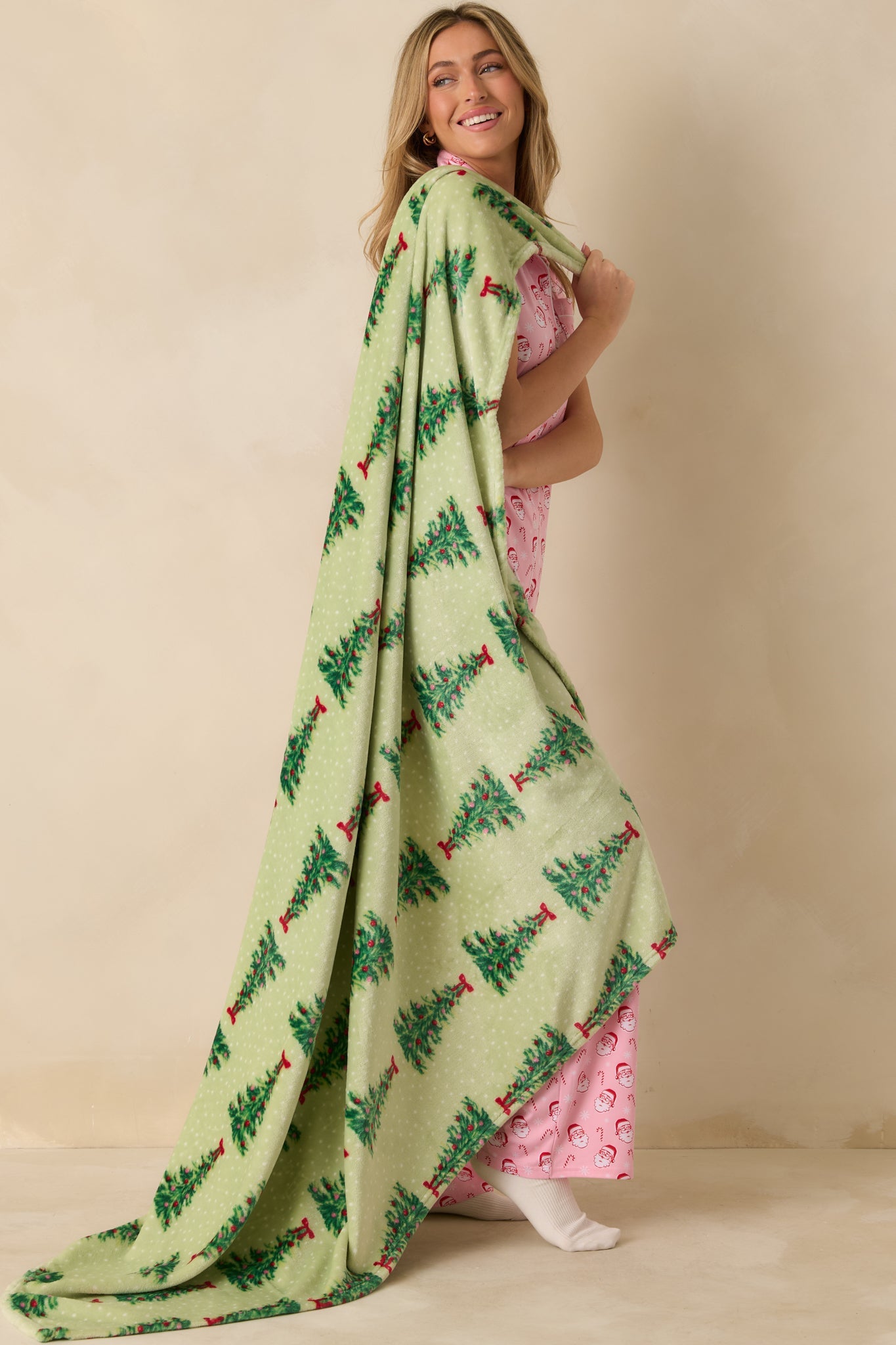 Rockin' Around Light Green Multi Christmas Tree Throw Blanket