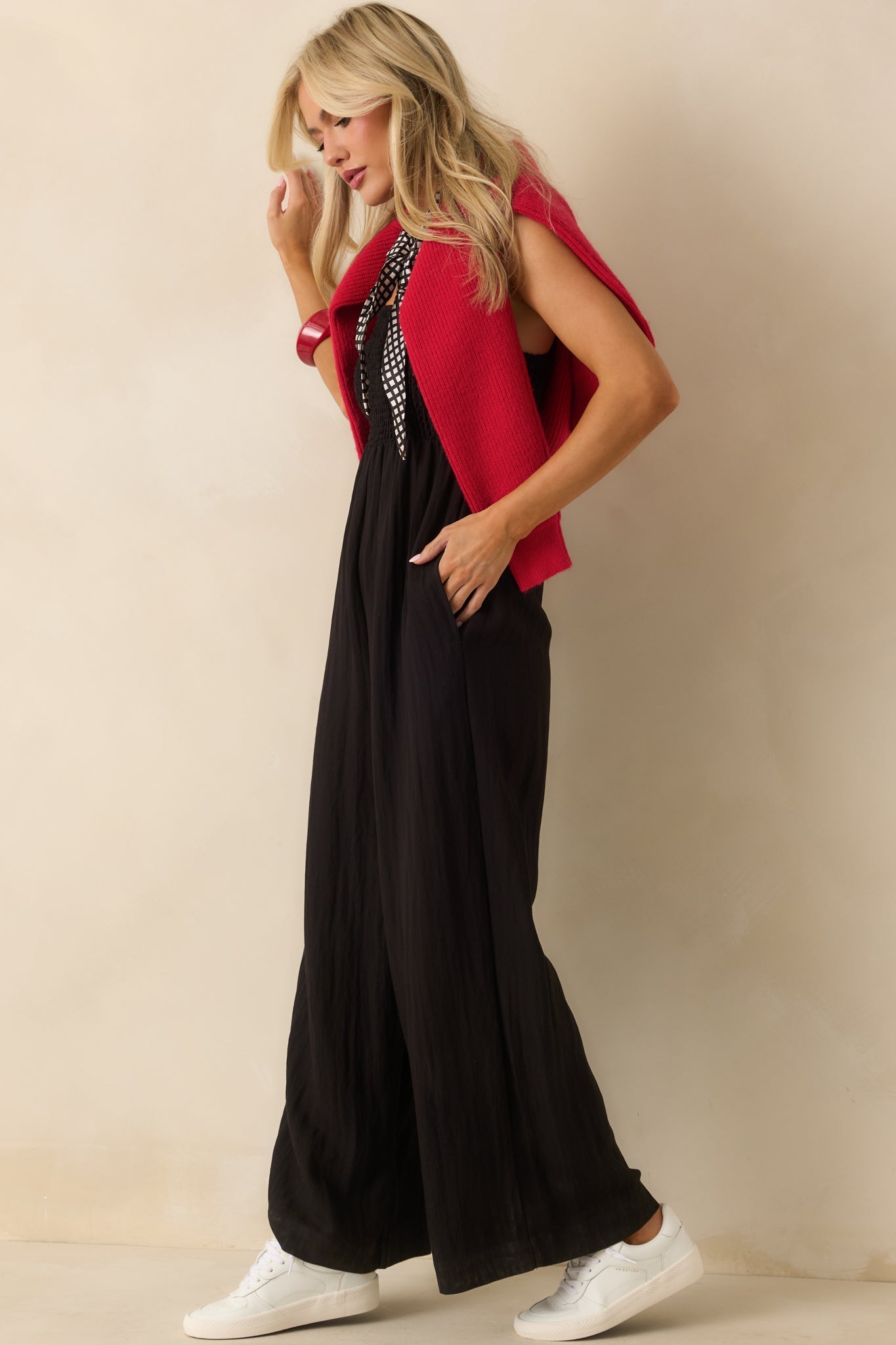 Z Supply Black Rayon Beachside Smocked Jumpsuit