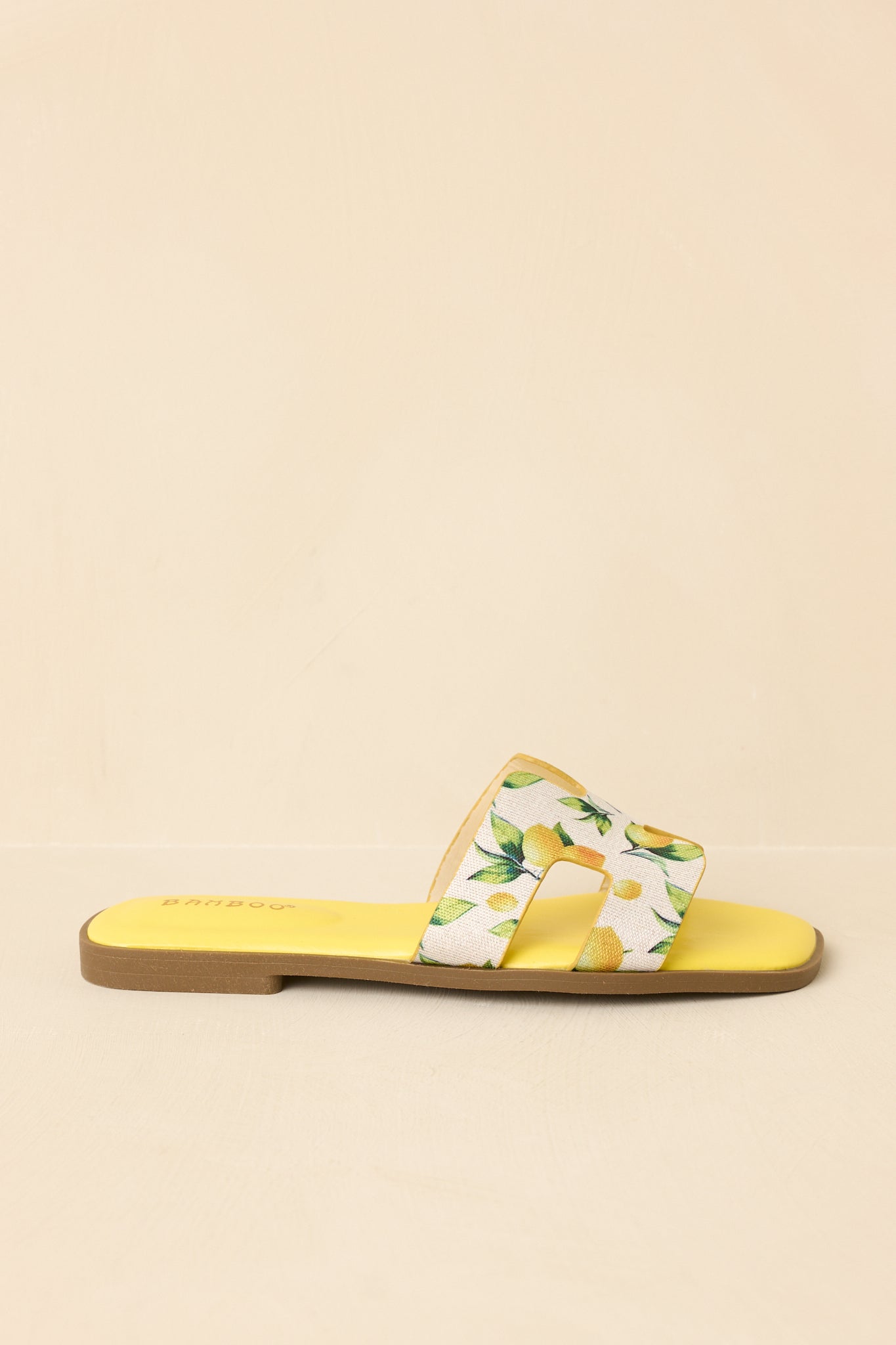 Picked Fresh for You Yellow Multi Lemon Print Slide Sandals