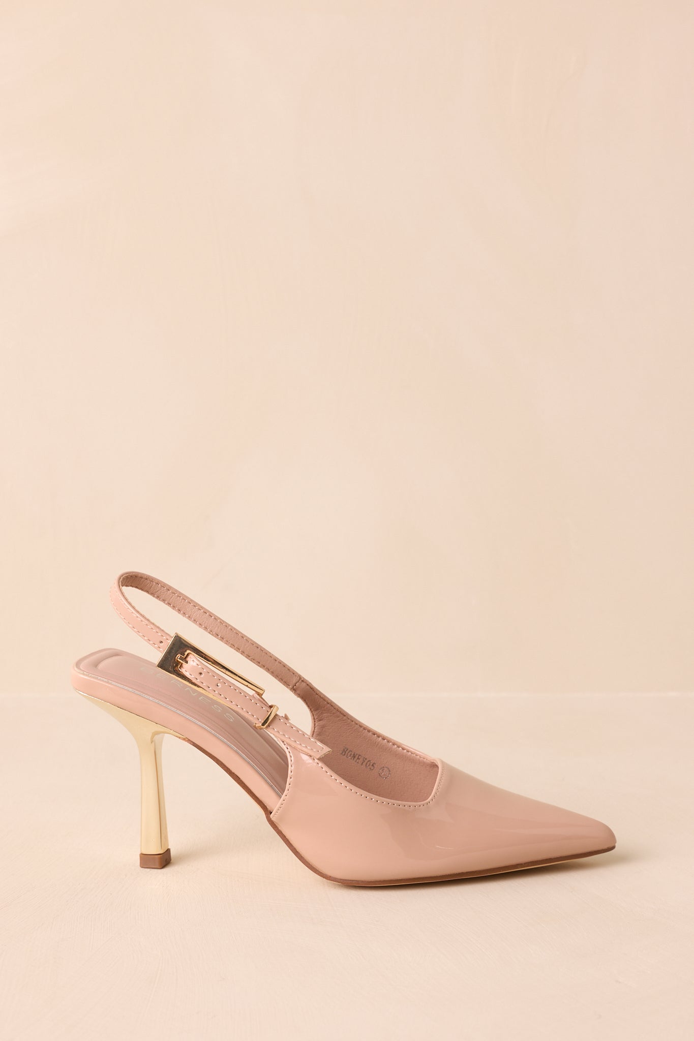 Stood My Ground Beige Patent Pointed Toe Slingback Heels