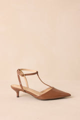 Had To Be There Mocha Brown Patent Faux Leather T-Strap Heels