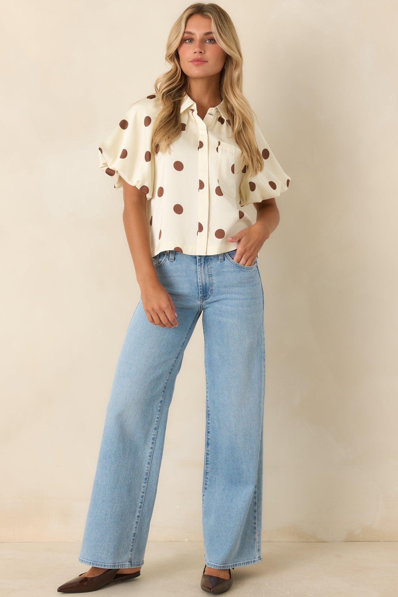 Dot Your Calendar Ivory & Brown Polka Dot Blouse