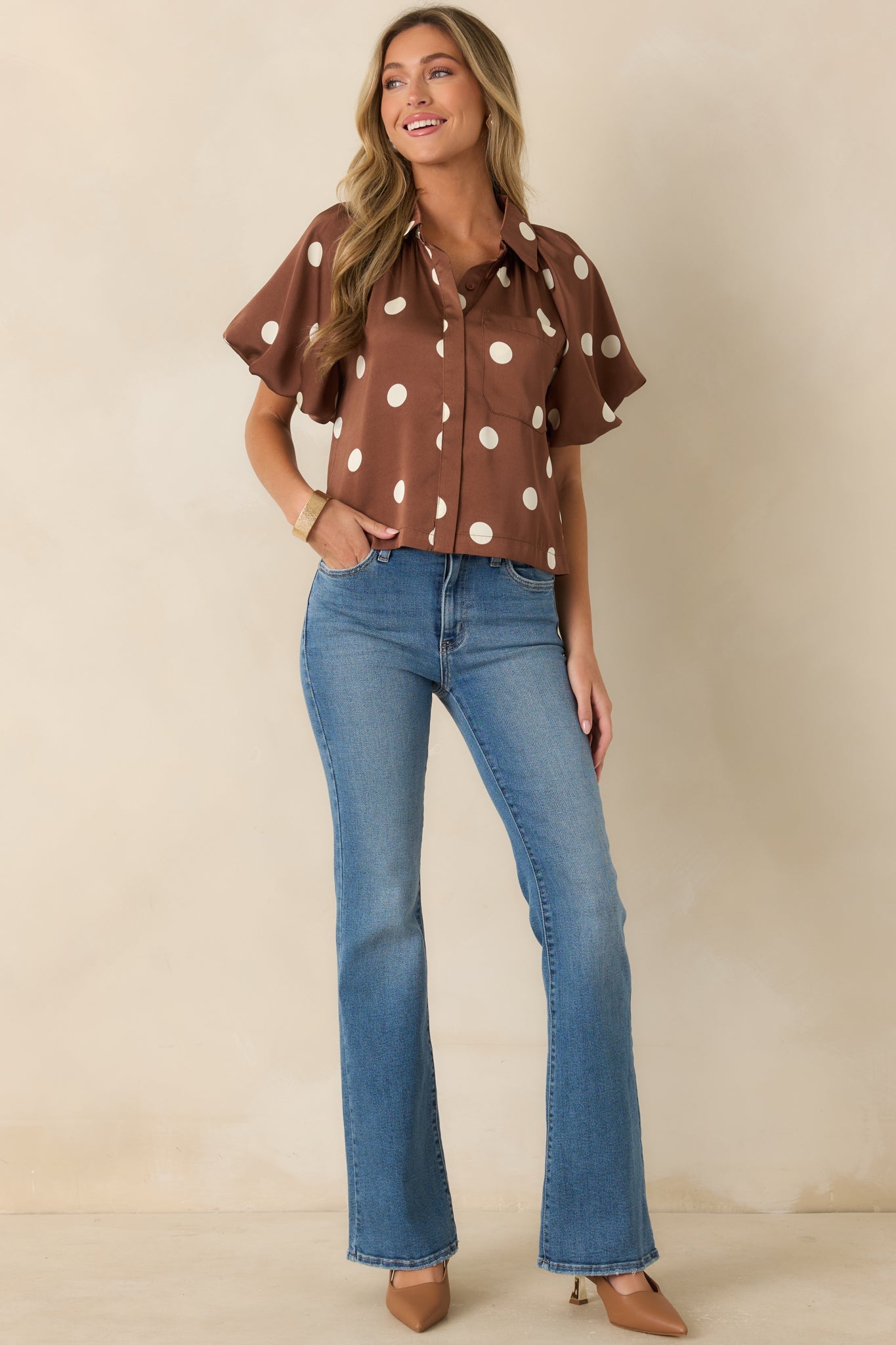 Dot Your Calendar Brown & Ivory Polka Dot Blouse