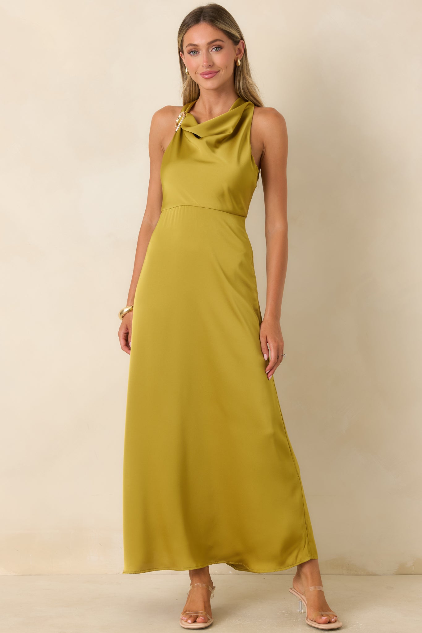 And Then Everything Changed Chartreuse Satin Maxi Dress