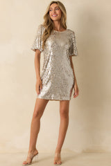 One More Time Silver Sequin Mini Dress