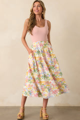 Seaside Bliss Ivory Multi Tropical Print Linen Maxi Skirt