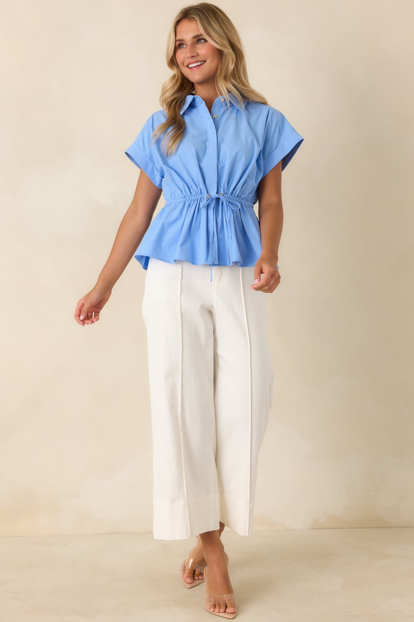 Fresh Outlook Sky Blue Cotton Peplum Top