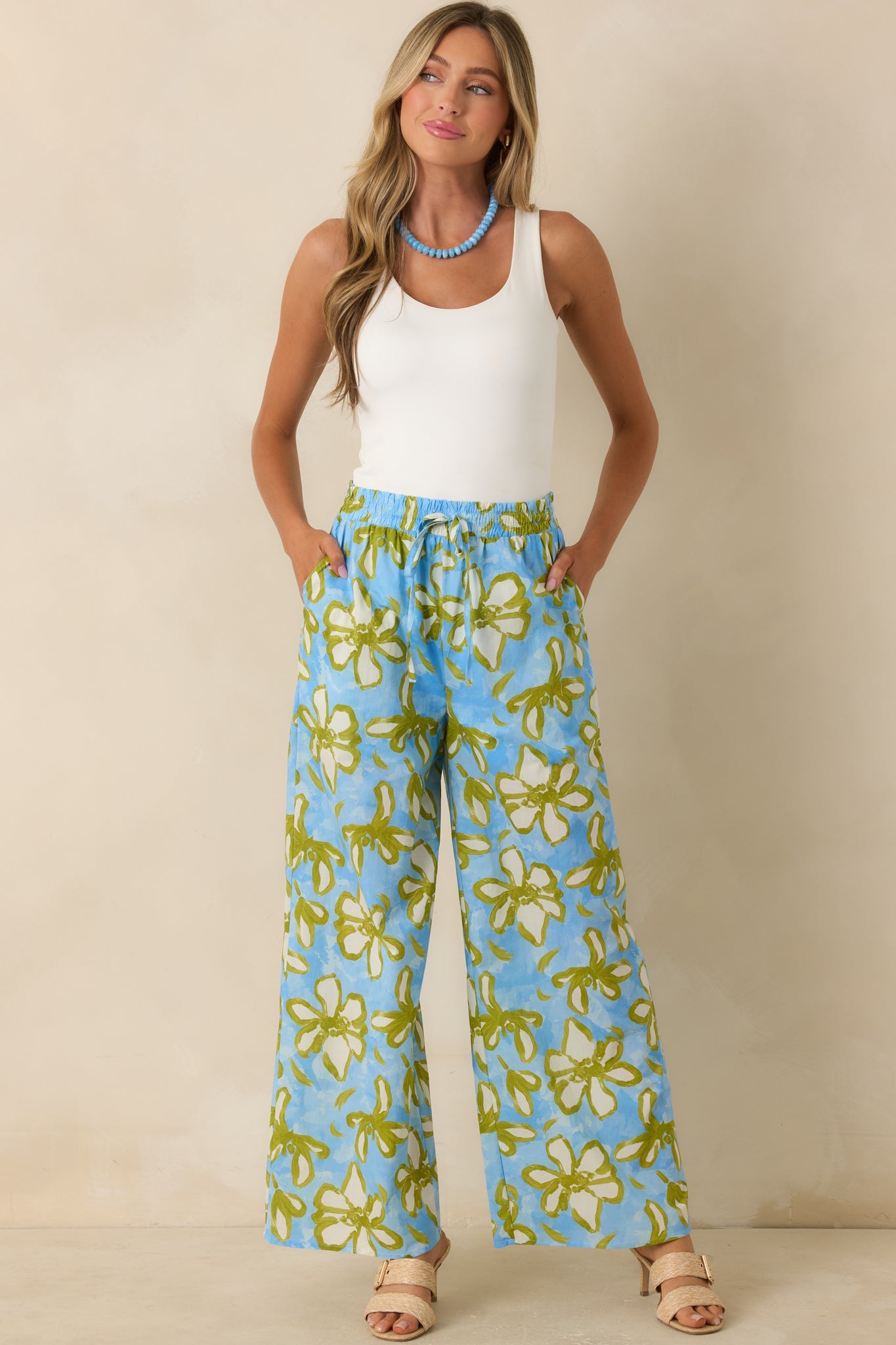 Flower Power Move Blue Floral Cotton Wide Leg Pants