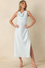The Moment Is Ours Sky Blue Satin Finish Midi Dress