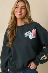 Summit Souvenirs Vintage Black Cotton Ski Patch Crewneck Sweatshirt