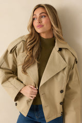 Modern Forecast Beige Cotton Double Breasted Cropped Trench Jacket