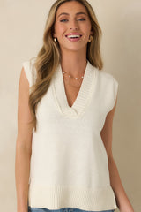 Polished Ease Ivory Knit Sweater Vest