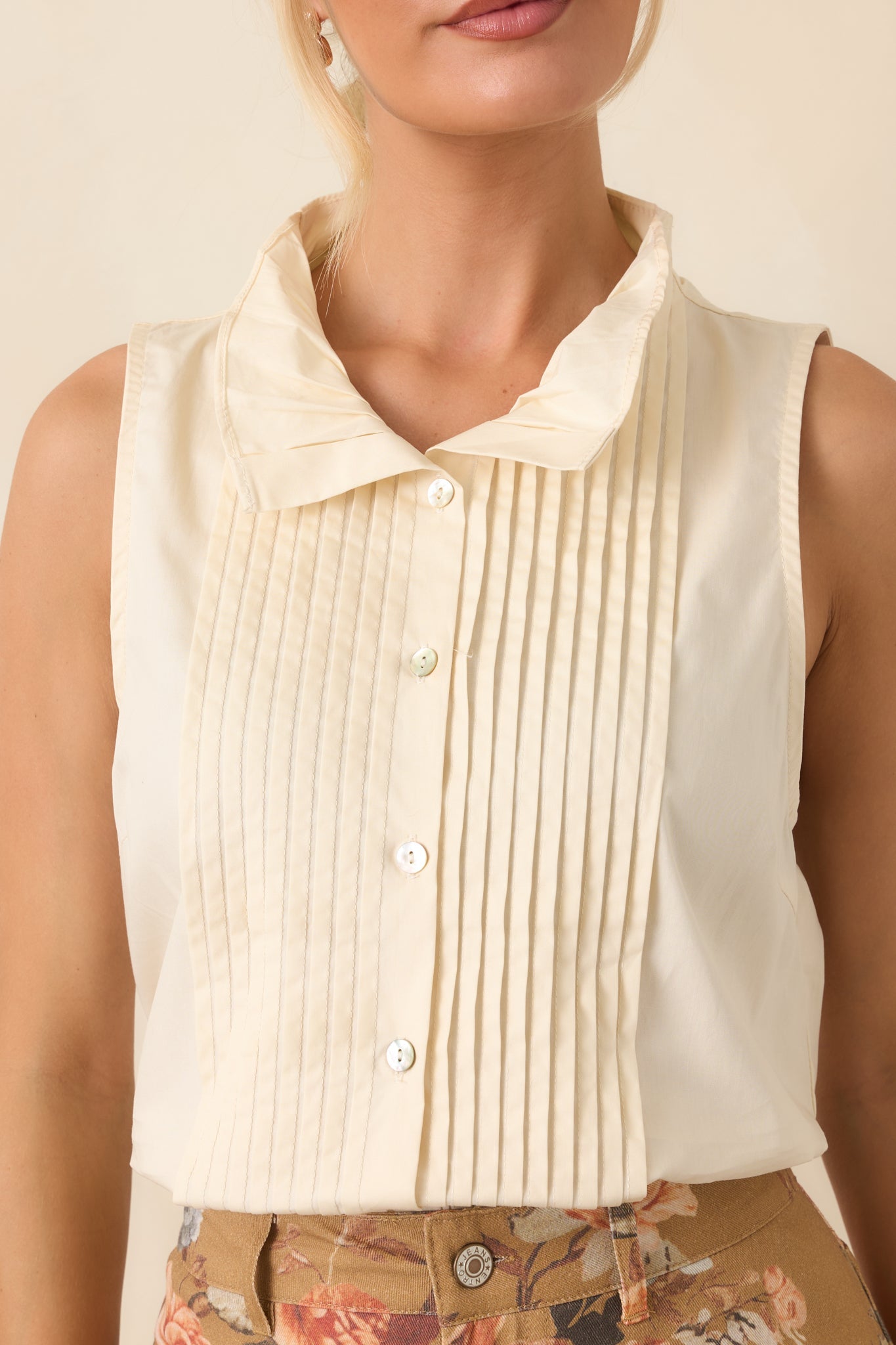 Tailored to Perfection Ecru Pintuck Sleeveless Blouse