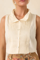 Tailored to Perfection Ecru Pintuck Sleeveless Blouse