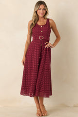 Garden Society Burgundy Cotton Eyelet Sleeveless Midi Dress
