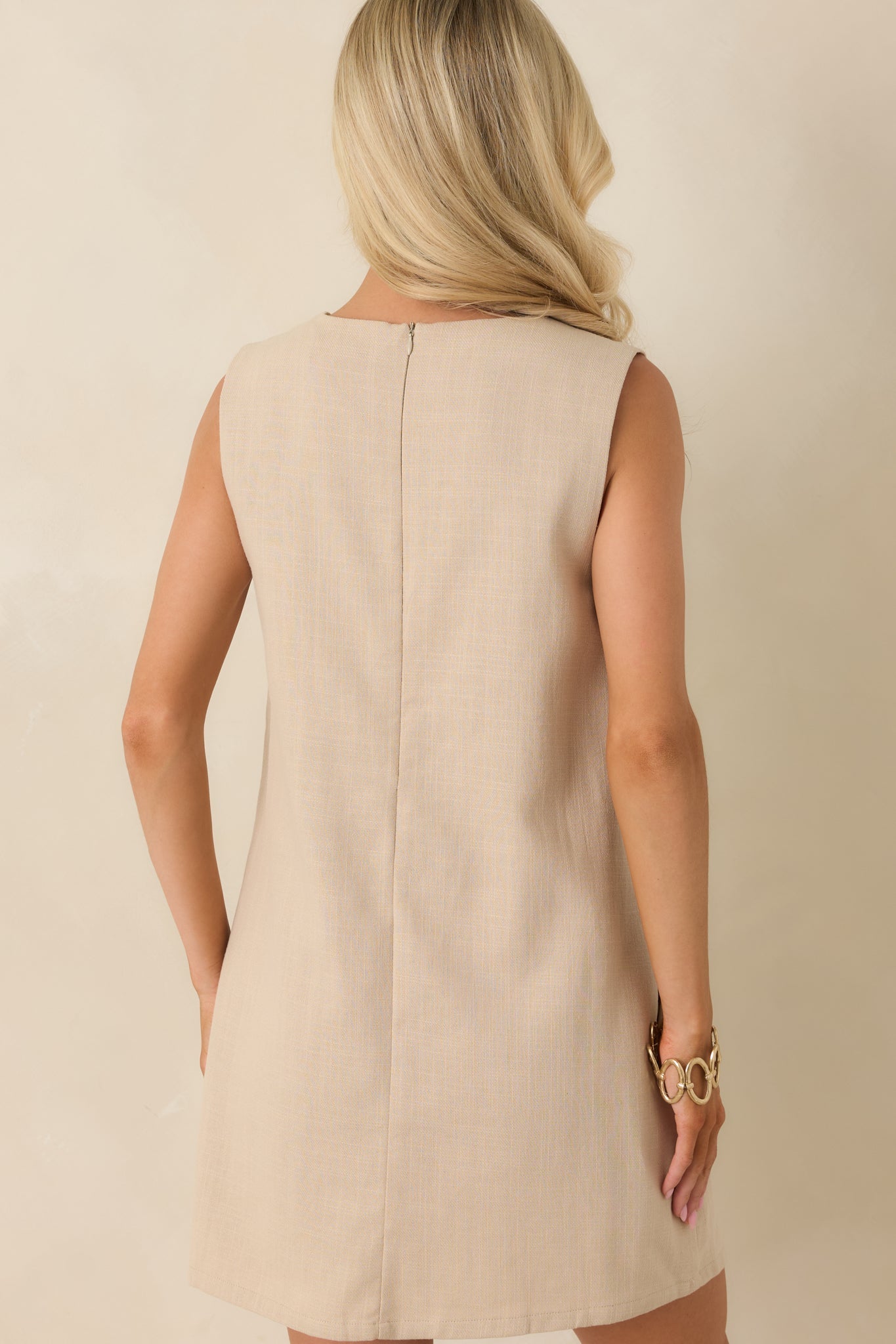 The Art of Summer Beige & Chartreuse Cotton Mini Shift Dress