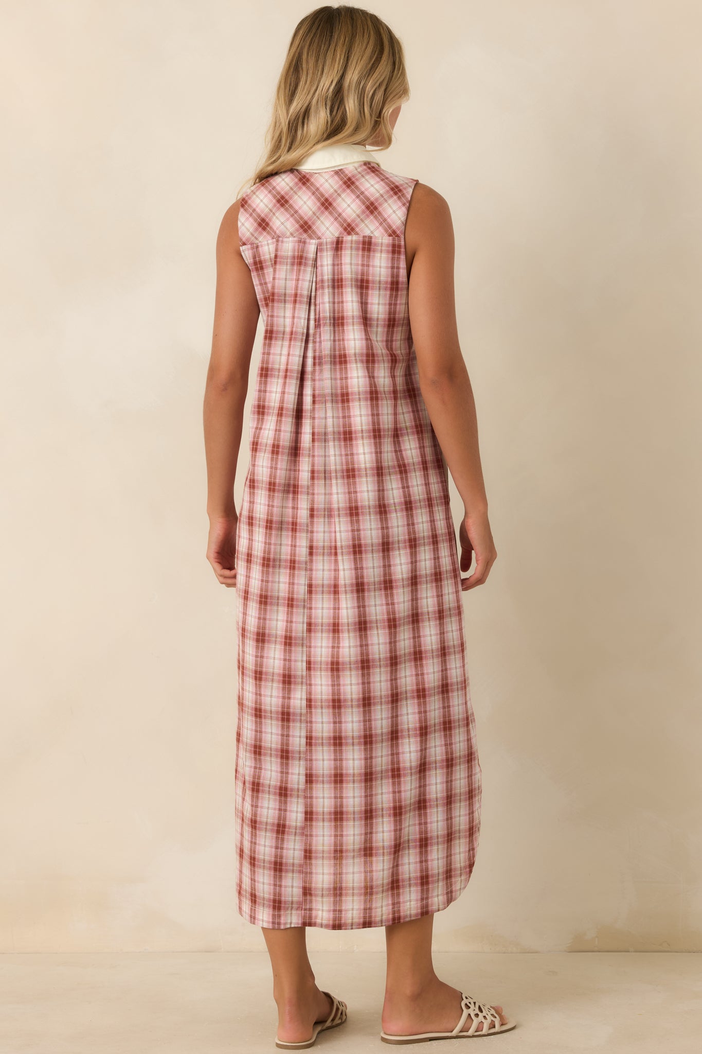 Small Town Story Pink Plaid Cotton Midi Dress