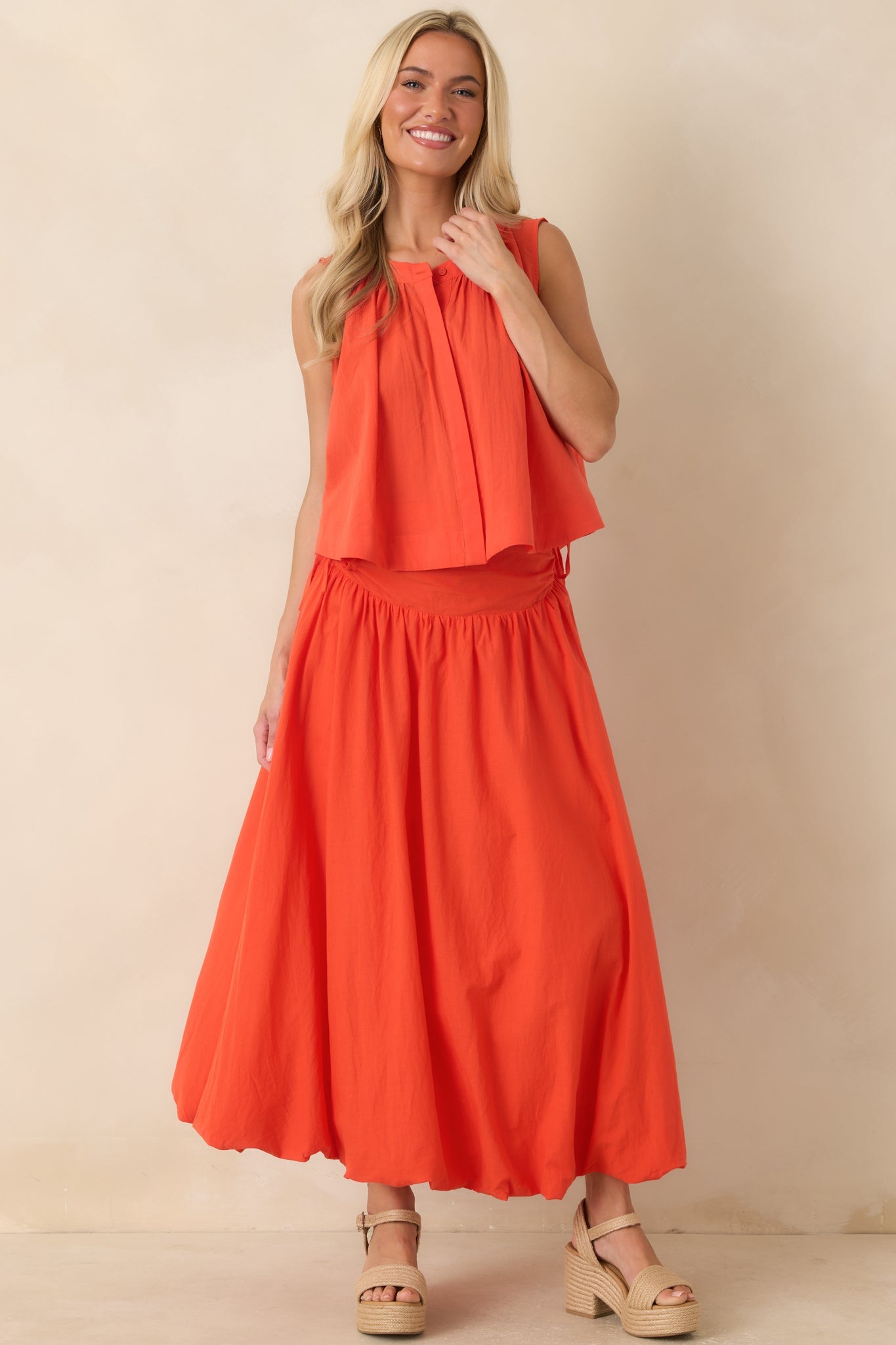 FRNCH Nunzio Coral Orange Cotton Sleeveless Blouse