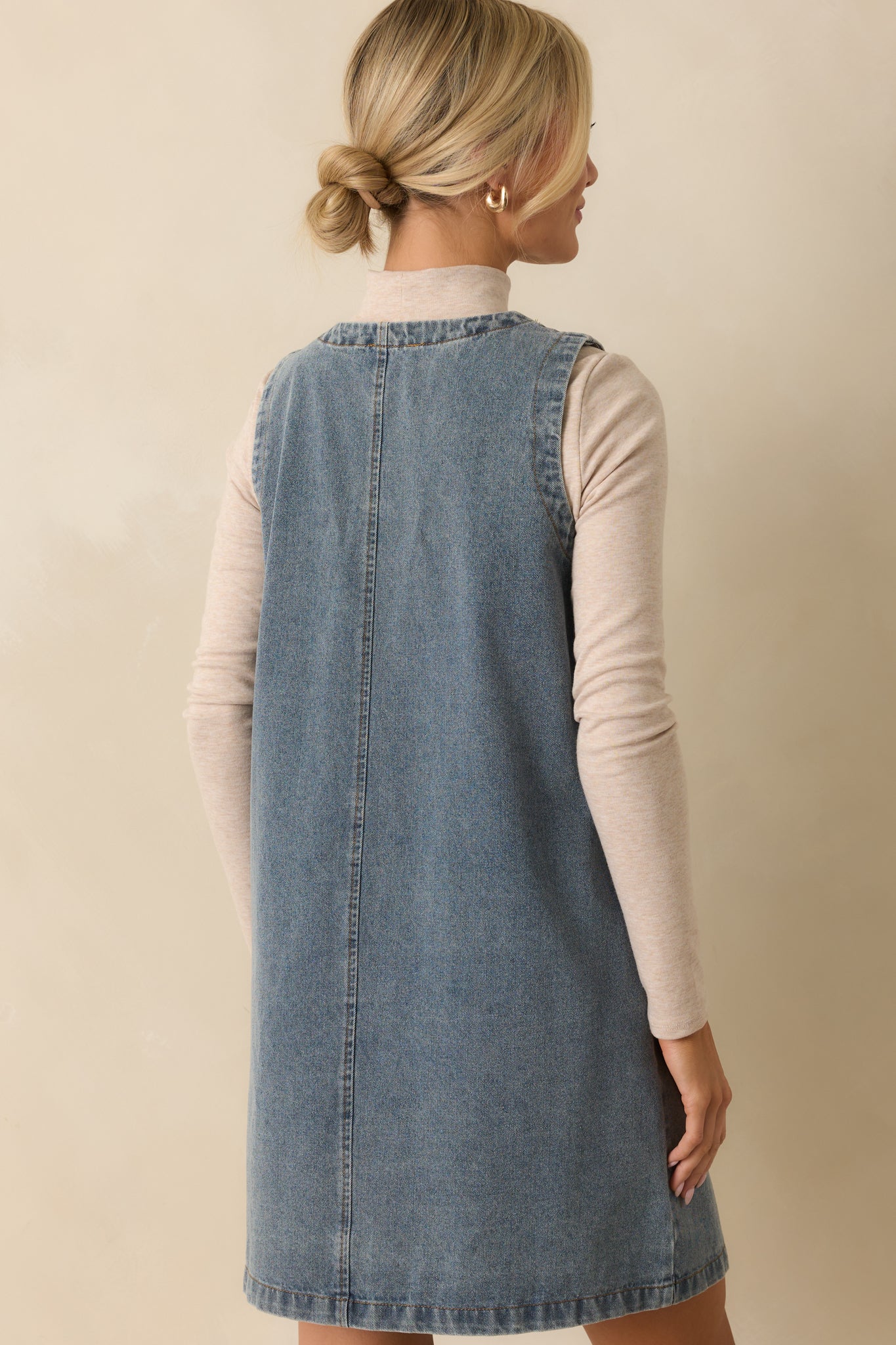 Urban Legend Medium Wash Button Front Denim Mini Dress