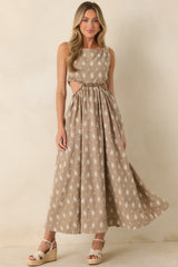 FRNCH Stellaria Brown Cotton Floral Eyelet Cut-Out Maxi Dress