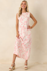 Everything I Imagined Ivory & Pink Linen Blend Floral Maxi Dress