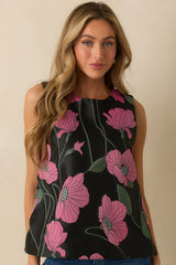 Floral Agenda Black Multi Floral Jacquard Sleeveless Top