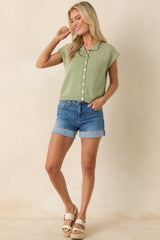 Let's Do This Light Green Sleeveless Button Front Top