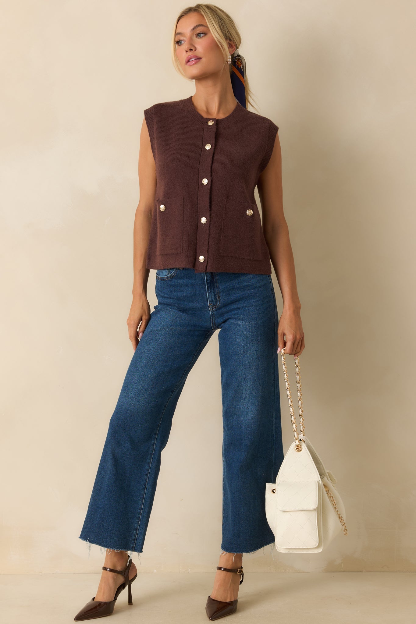 Keep Me Near Chocolate Brown Button Front Sweater Vest
