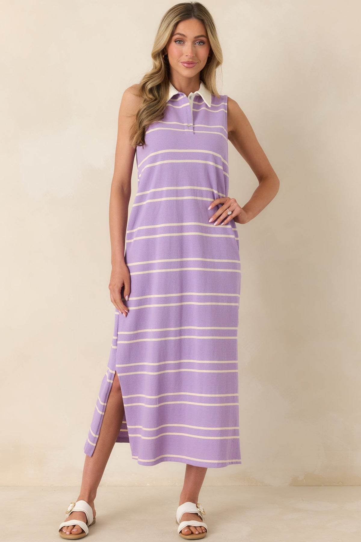 Polished Play Lavender Stripe Cotton Sleeveless Maxi Dress