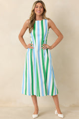 All the Energy Blue Multi Stripe Cotton Sleeveless Midi Dress