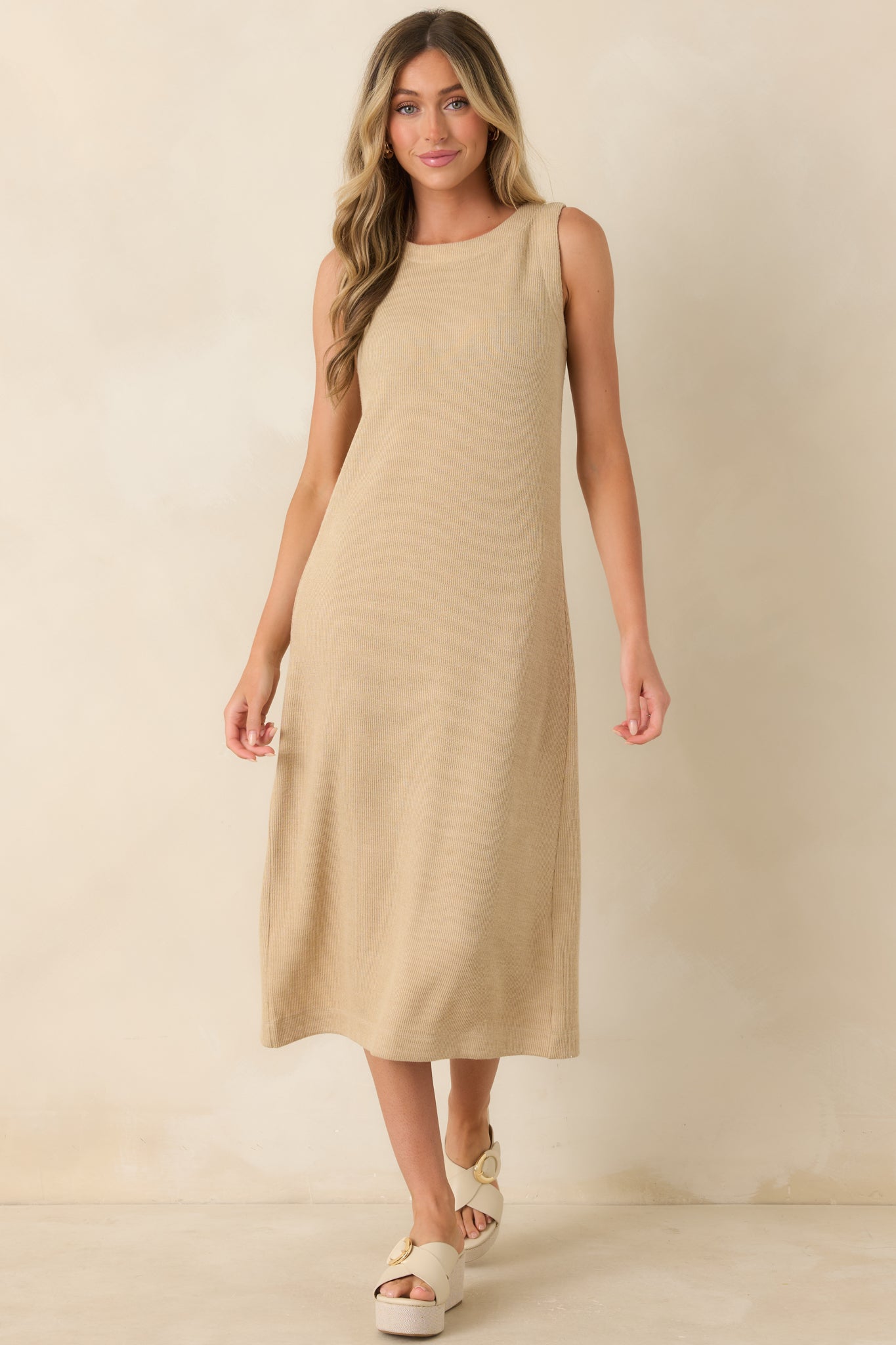 Soft Horizons Natural Rib Knit Button Back Midi Dress