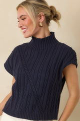 I'm Sure of It Navy Cable Knit Sleeveless Mock Neck Sweater