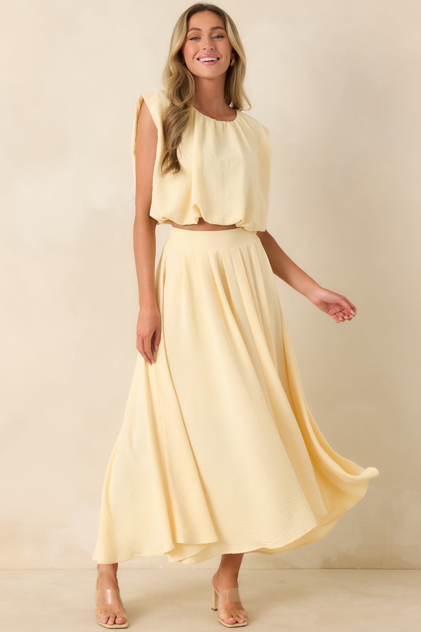 Ebb and Flow Light Yellow Blouson Crop Top