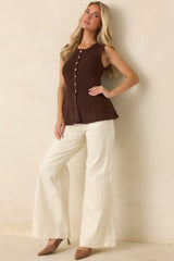 Everything in Place Chocolate Brown Knit Peplum Top