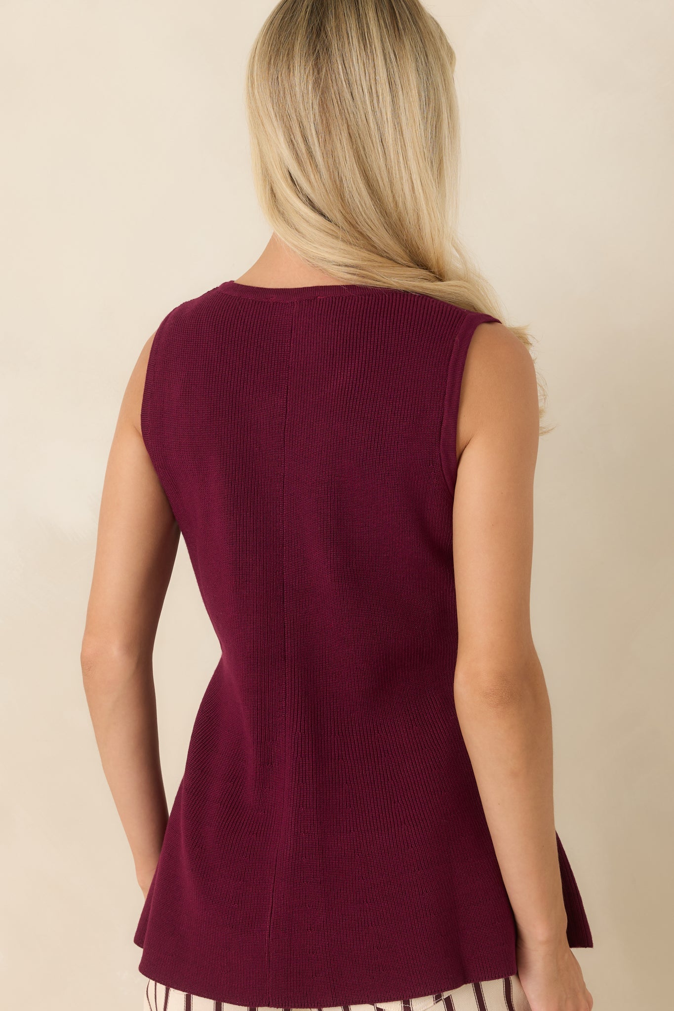 Everything in Place Wine Red Knit Peplum Top