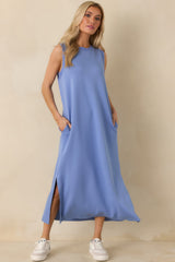 Made to Move Periwinkle Blue Jersey Knit Sleeveless Maxi Dress