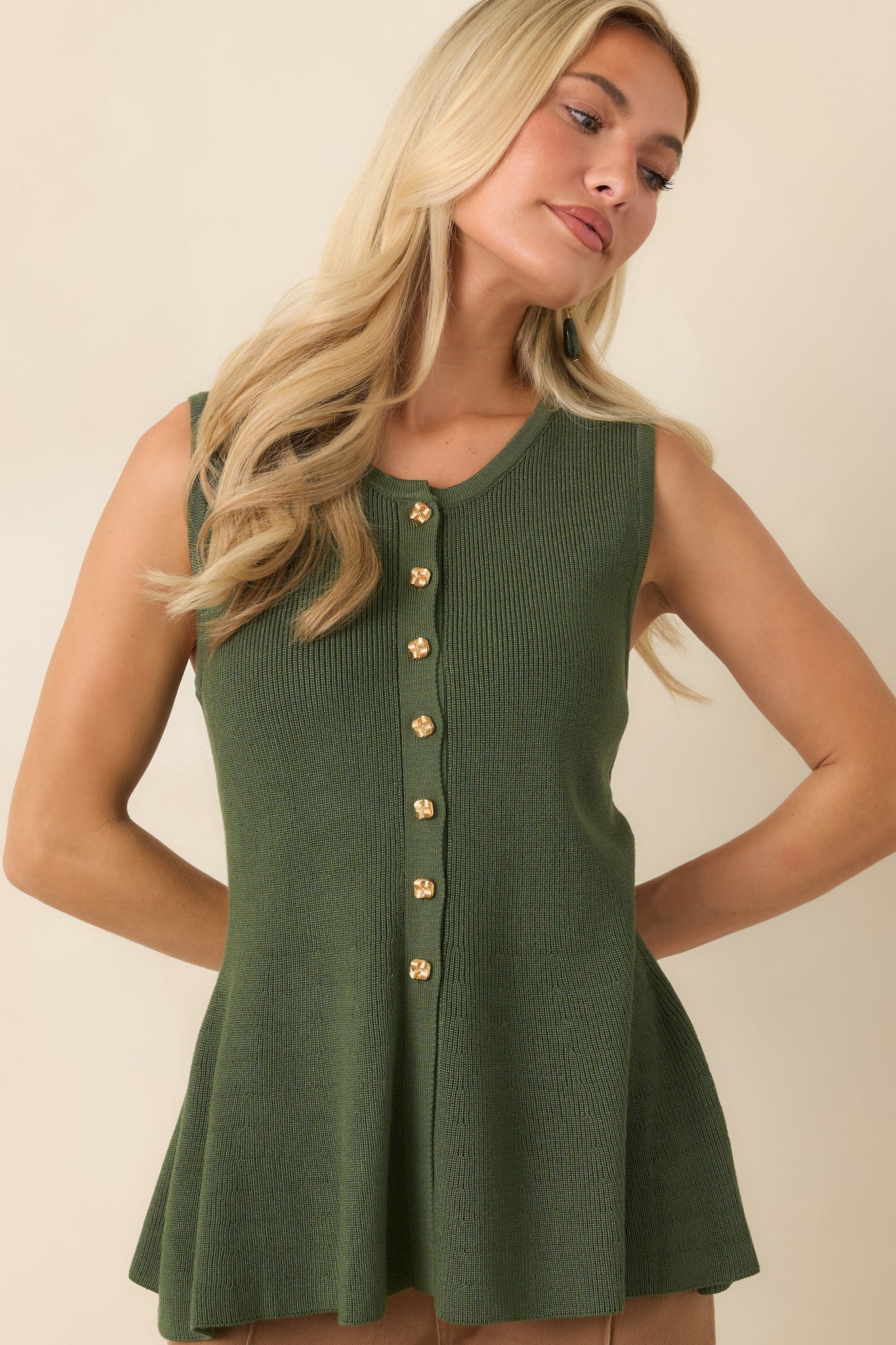 Everything in Place Olive Green Knit Peplum Top
