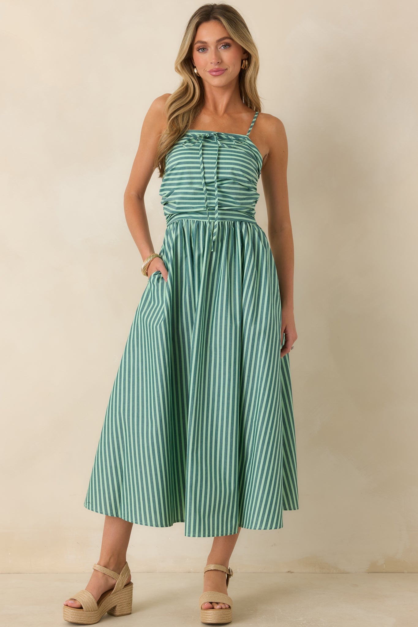 FRNCH Felice Green Stripe Cotton Sleeveless Maxi Dress