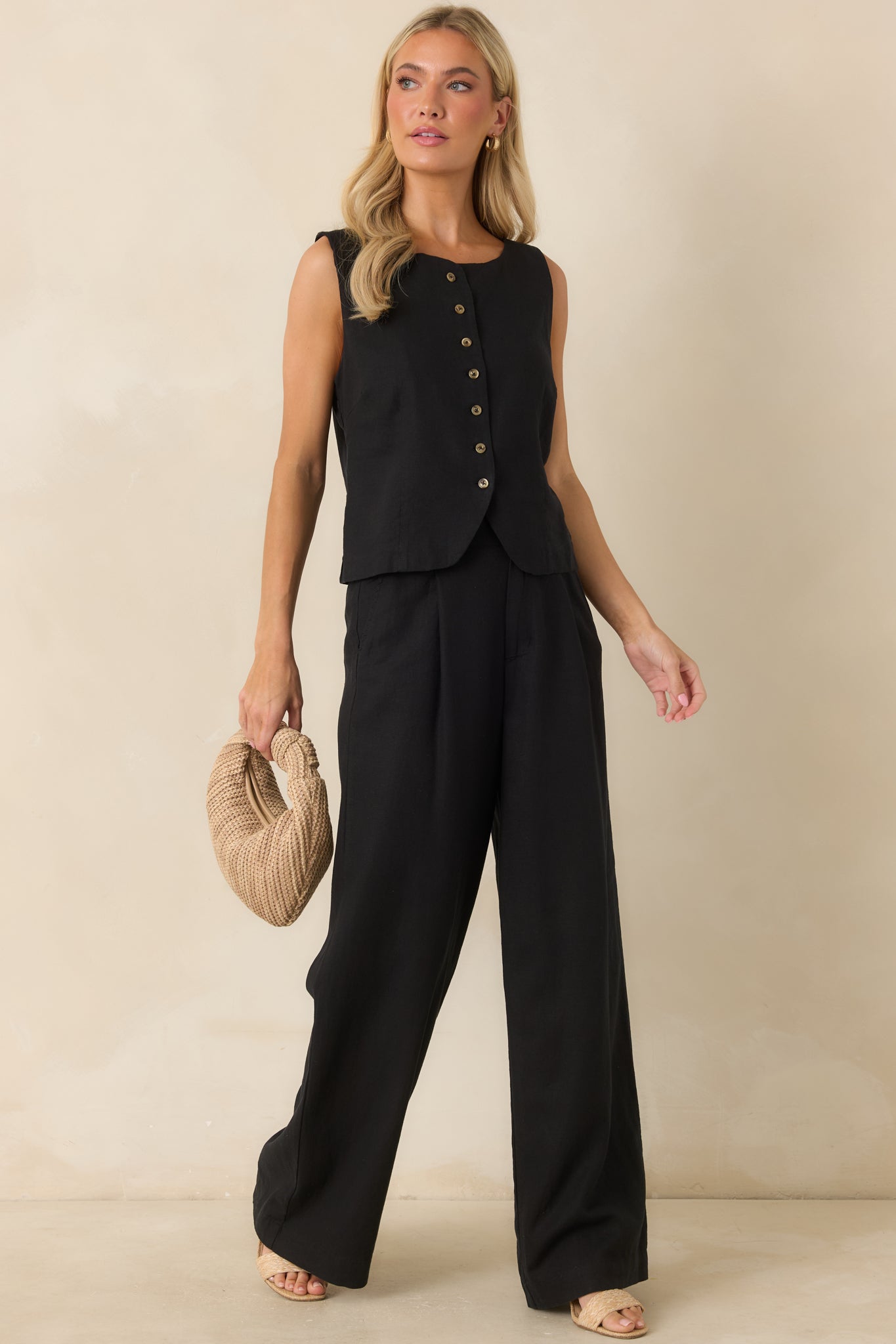 Z Supply Roman Black Linen Button Front Vest