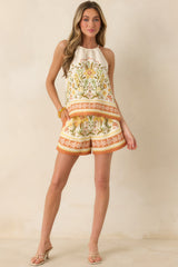 Sunny Side of Life Terracotta Orange Multi Floral Print Tie-Back Top