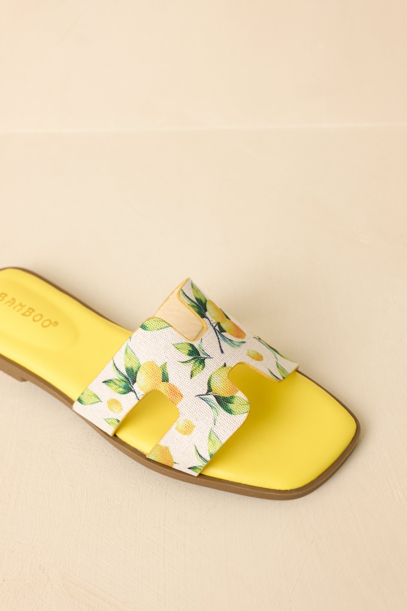 Picked Fresh for You Yellow Multi Lemon Print Slide Sandals