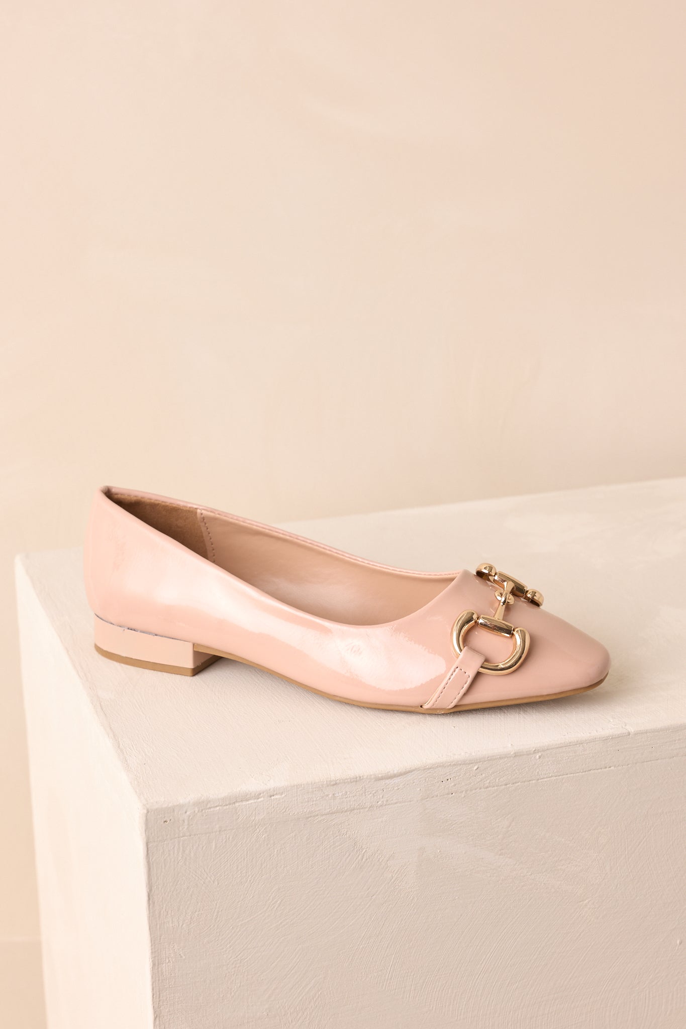 Stay The Course Beige Patent Faux Leather Loafers