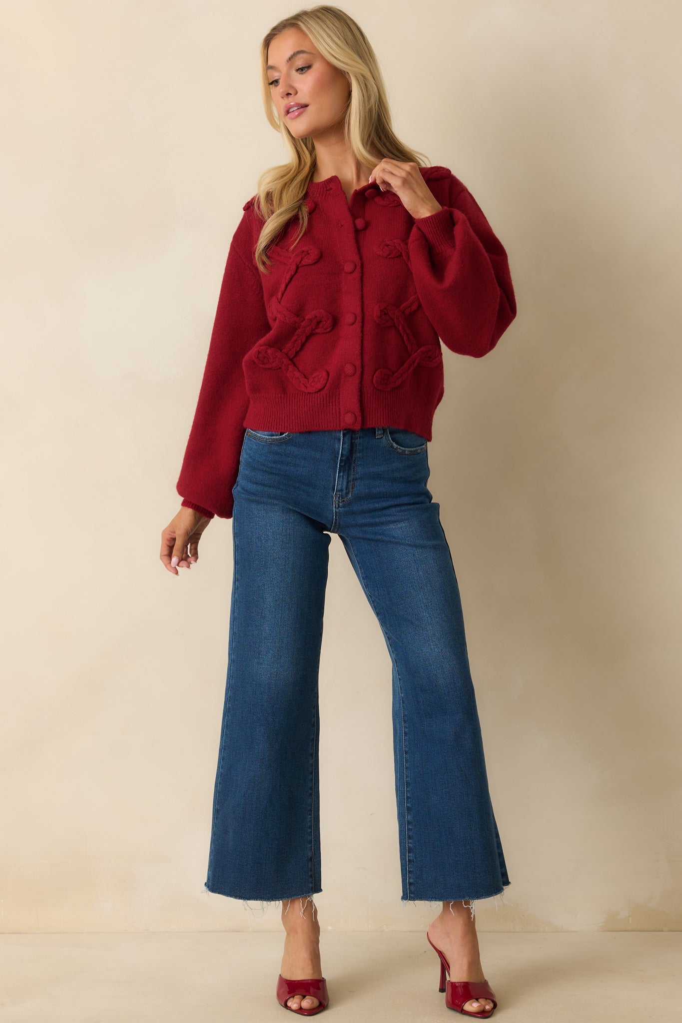 Well Within Reach Red Knit Button Up Cardigan