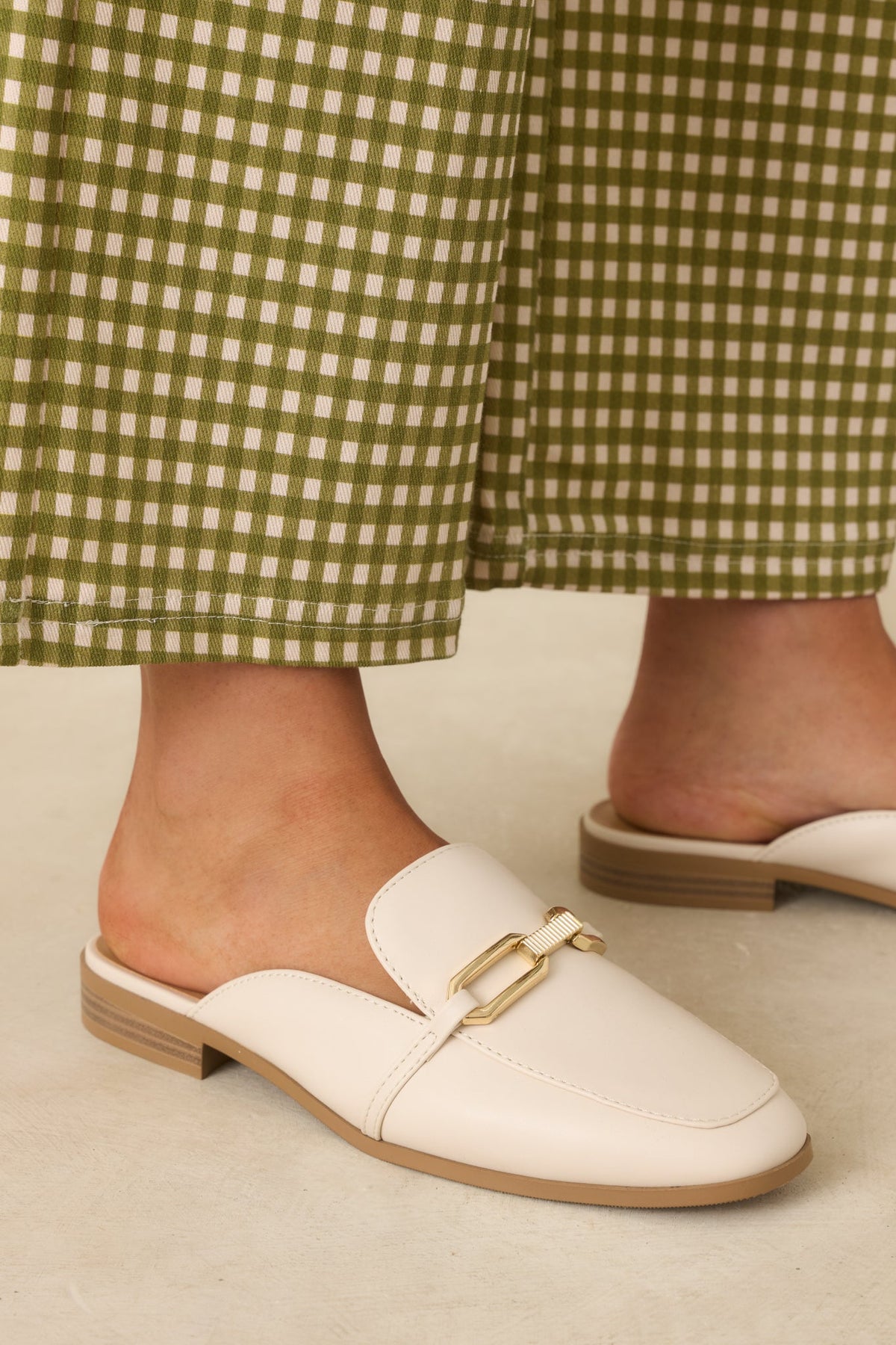 Going First Class Ivory Faux Leather Mule Loafers